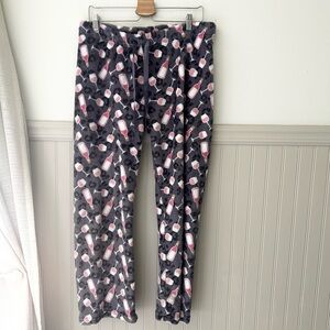 Soft Cozy Gray/Purple Pajama Pants Large with Pink Wine Bottle Print Drawstring